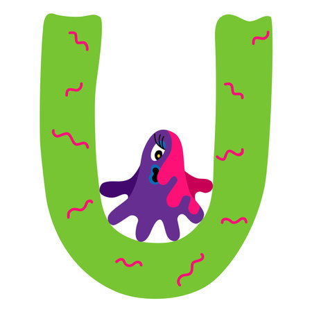 English letter. Alphabetical isolated element in children's style, hand drawn. cartoon monster.のイラスト素材
