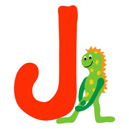 English letter. Alphabetical isolated element in children's style, hand drawn. cartoon monster.のイラスト素材