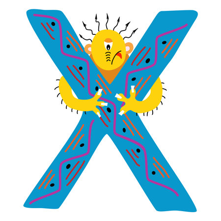 English letter. Alphabetical isolated element in children's style, hand drawn. cartoon monster.のイラスト素材