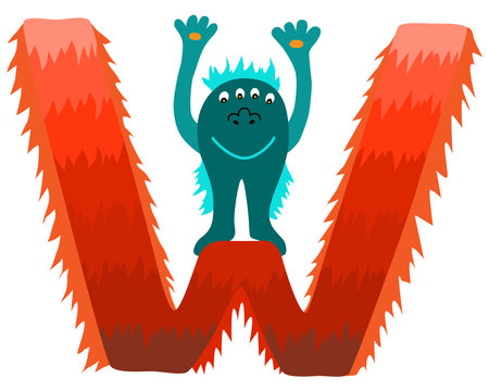 English letter. Alphabetical isolated element in children's style, hand drawn. cartoon monster.のイラスト素材