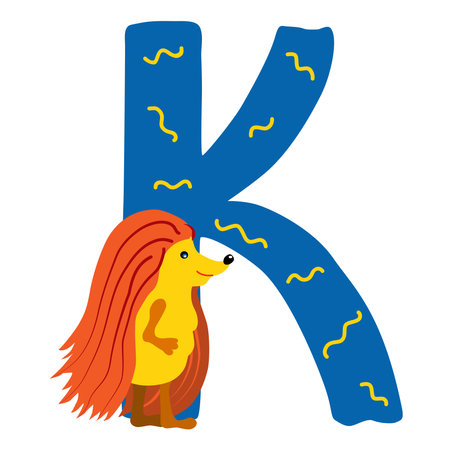English letter. Alphabetical isolated element in children's style, hand drawn. cartoon monster.のイラスト素材