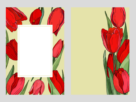 Set of floral cards. Botanical elements of daffodils on a yellow background. Size 2:3 Flowers in inkのイラスト素材