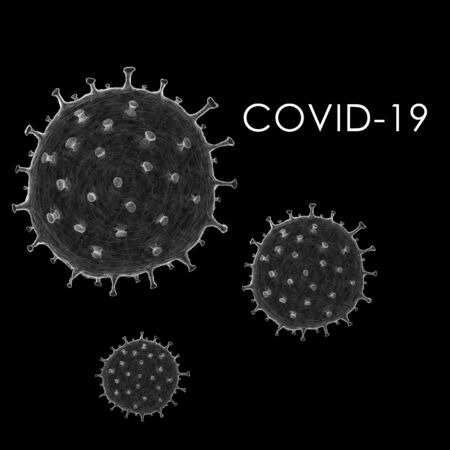 Several viruses Covid-19 on blackの写真素材