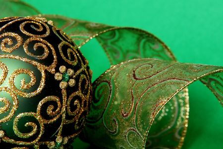 Christmas decoration - ball and gold ribbonの写真素材