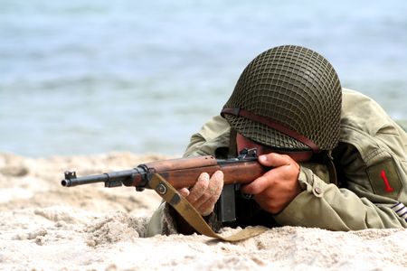 Shooting American soldier in a military show from Second World War
