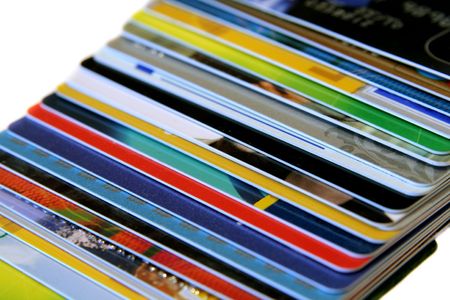 Colorful credit card on a light backgroundの写真素材
