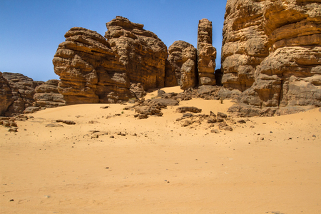 Sahara desert. Sahara's landscape. Amazing sandstone formation at Tassili n'Ajjer National Park, Algeria.の写真素材