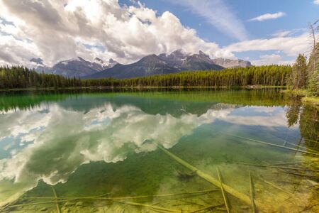 The rockies. Herbert Lake and Bow Range. Banff National Park in Alberta, Canadaの写真素材