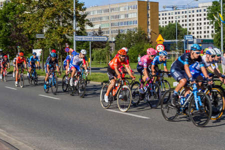 Katowice, Poland - August 5, 2020: the first stage in the 77 Tour de Pologne UCI - World Tour, the 195.8 km Silesian stadium-Katowice route. The biggest cycling event in Eastern Europe.のeditorial素材