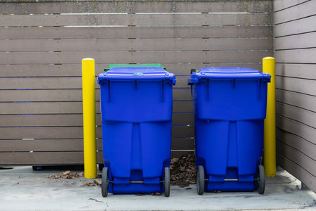 Blue containers for separating waste. Ontario, Canadaの写真素材