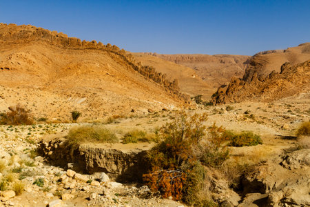 The picturesque Djebel el Negueb mountain range near the Chebika oasis. Tauzar, Tunisia, Africaの写真素材