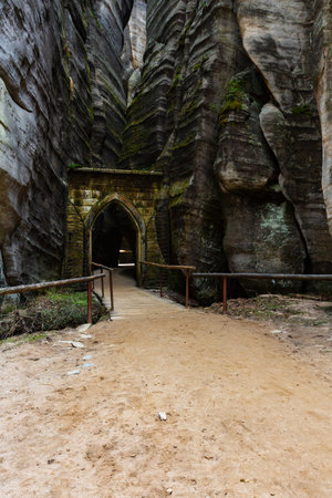 Adrspach-Teplice Rocks National Nature Reserve. Gothic gate. Bohemia region, Czech Republicの写真素材
