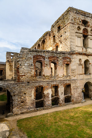 Ruins of the 17th-century Krzyztopor palace residence. Facade of the inner courtyard. Ujazd, Swietokrzyskie Province, Polandの写真素材