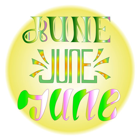 green set eco icon lettering june on the yelow backgroundのイラスト素材
