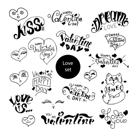 Love set for Valentine day black isolatedのイラスト素材