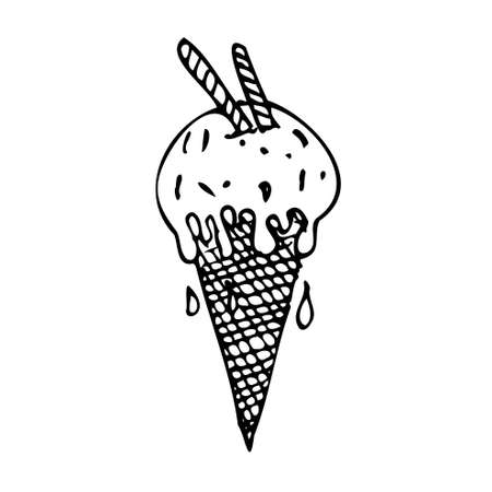 Vector Ice cream with glazed, waffles tubules and smudges isolated on the white background for menu cafe, bar, children food, restaurantのイラスト素材