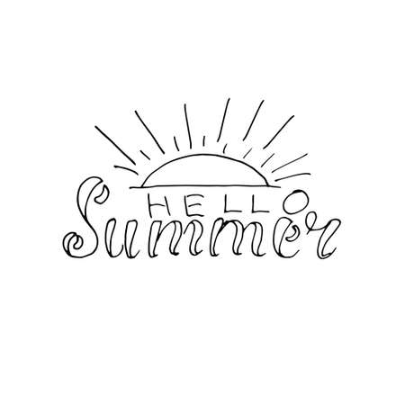 Vector lettering hand drawning phrase Summer time, black on the white background with sun, for card, poster, banner and designのイラスト素材