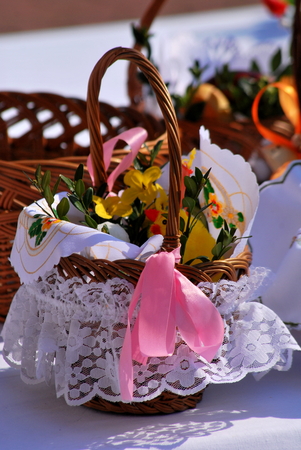 Easter basket before bless by the priestの写真素材