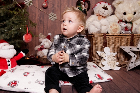 Little boy in a Christmas atmosphereの写真素材