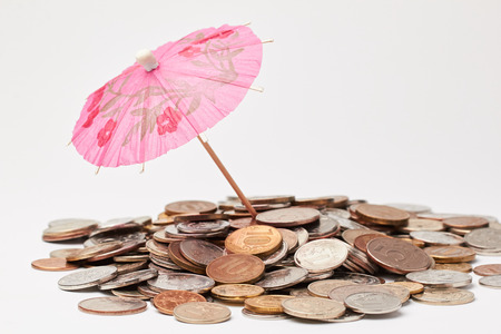 Russian Coins under cocktail umbrella.の写真素材