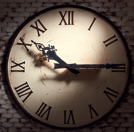 Clock On A Brick Wall./Wall - Building Feature, Brick, Brick Wall, Circle, Dial