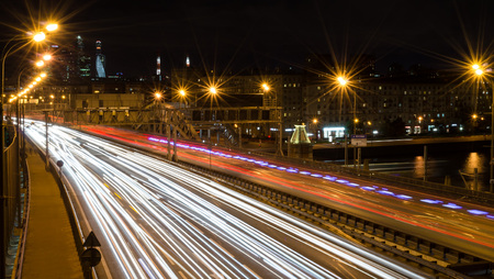 Bridge on third transport ring in Moscow, Russia, water of riverの写真素材