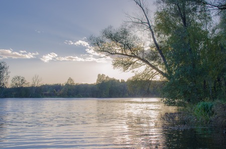 Colourful sunset on the river. Rusiiaの写真素材
