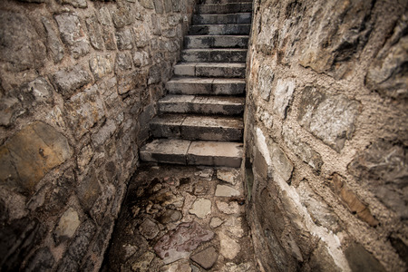 Beautiful view of ancient stone stairway at castleの写真素材