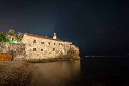 Beautiful landscape of Budva fortress at night, Montenegroの写真素材