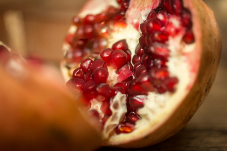 Macro shot of pomegranate halvesの写真素材