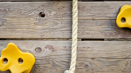 Closeup image of wooden wall for training climbingの写真素材