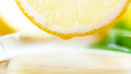 Macro photo of freshly cut lemon sliceの写真素材