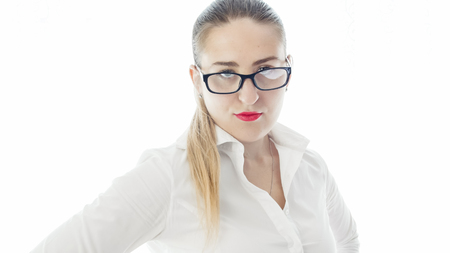 Isolated portrait of sexy seductive businesswoman looking in cameraの写真素材