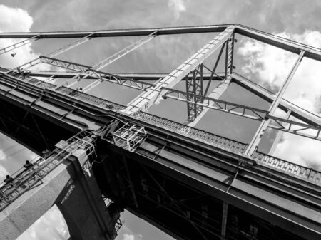 Black and white abstract image of suspension bridgeの写真素材