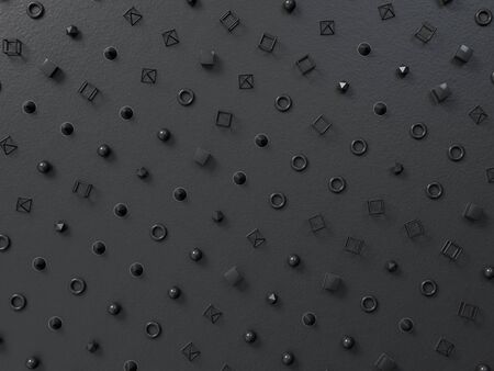 3d render background with black geometry figures on black paper. Perfect minimalist pattern. PLace...