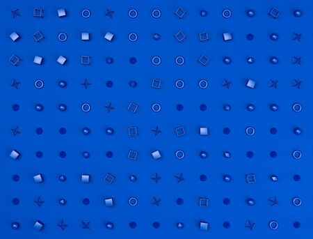 3d render of blue geometry shapes and forms on blue background. MInimalistic abstract background or backdropの写真素材
