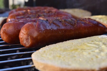 Grilled sausage with bread.の写真素材
