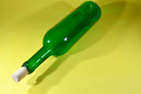 Green glass wine bottle with cork.の写真素材