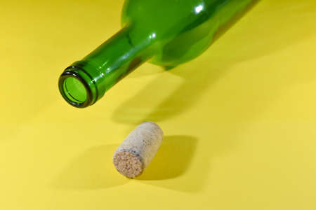 Green glass wine bottle with cork.の写真素材