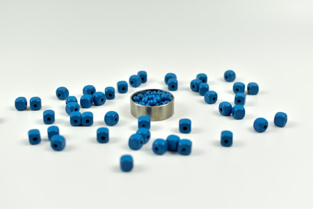 Small, colorful, wooden beads.の写真素材