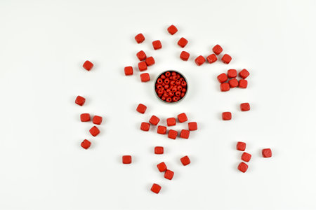 Small, colorful, wooden beads.の写真素材