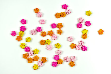 Small, colorful, wooden beads.の写真素材