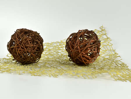 Two brown balls on a white background. 3d rendering, 3d illustration.の写真素材