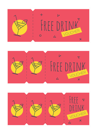 Vector set of coupons for beverages. Cocktail bar promo offer cardsのイラスト素材