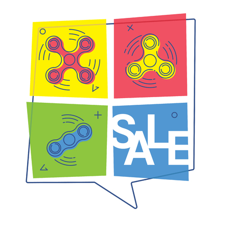 Sale of spider fidget of various types. Vector illustration. Shop and internet banners.のイラスト素材
