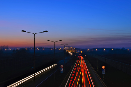 traffic on the highway at nightの写真素材