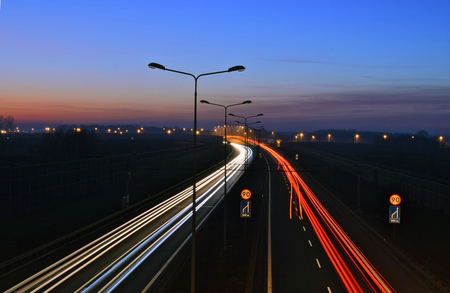 traffic on the highway at nightの写真素材