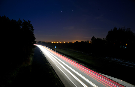 traffic on the highway at nightの写真素材