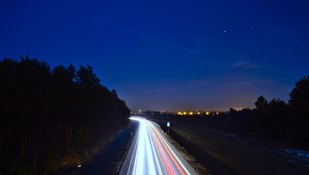 traffic on the highway at night
