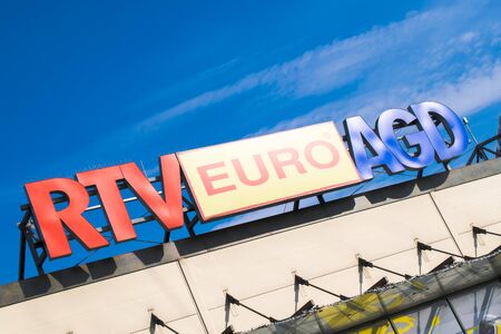 Tarnowskie GÃ³ry, Poland - 14/04/2019 - Company signboard RTV Euro AGDのeditorial素材
